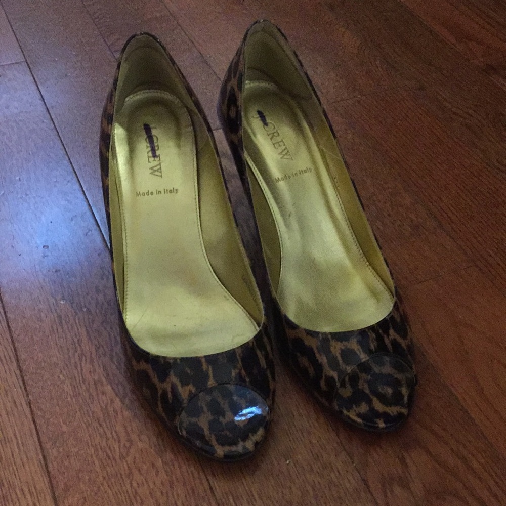 J. Crew peep toe leopard pumps.  Size 9